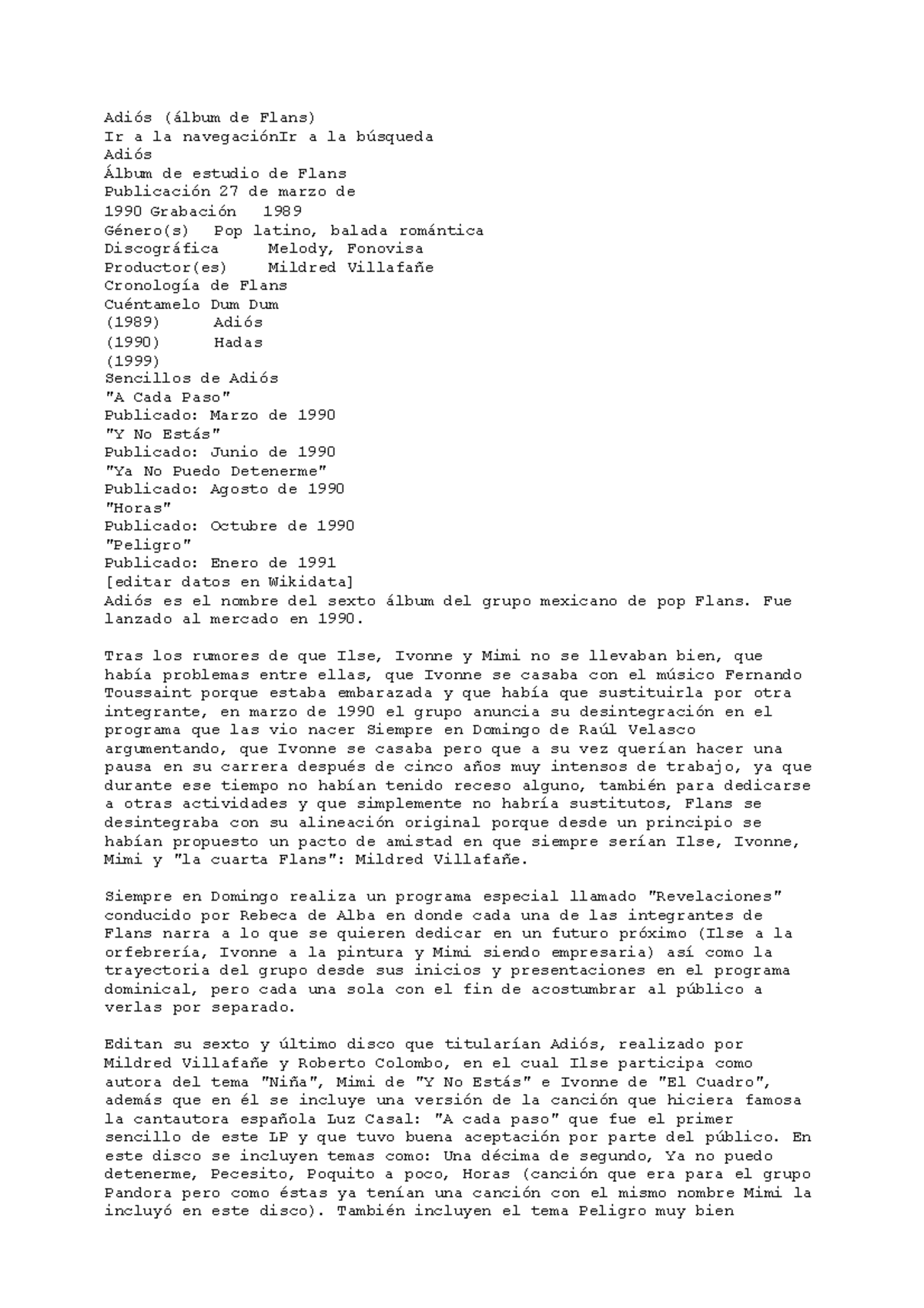 Adios Album dsadas Adiós (álbum de Flans) Ir a la navegaciónIr a la
