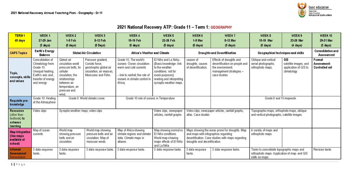 2021 National Recovery ATP Geography GR11 ENG 2021 National Recovery