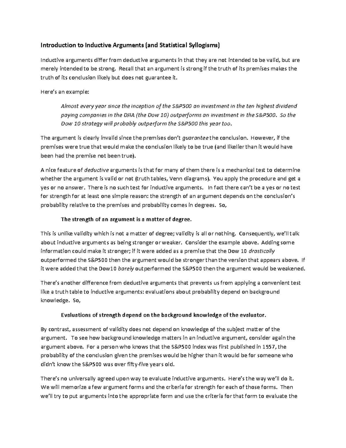 Notes on Inductive Args and Stat Syllogisms - Introduction to Inductive ...