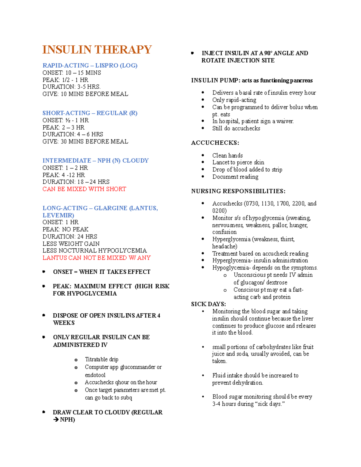 Insulin Therapy - notes - INSULIN THERAPY RAPID-ACTING – LISPRO (LOG ...