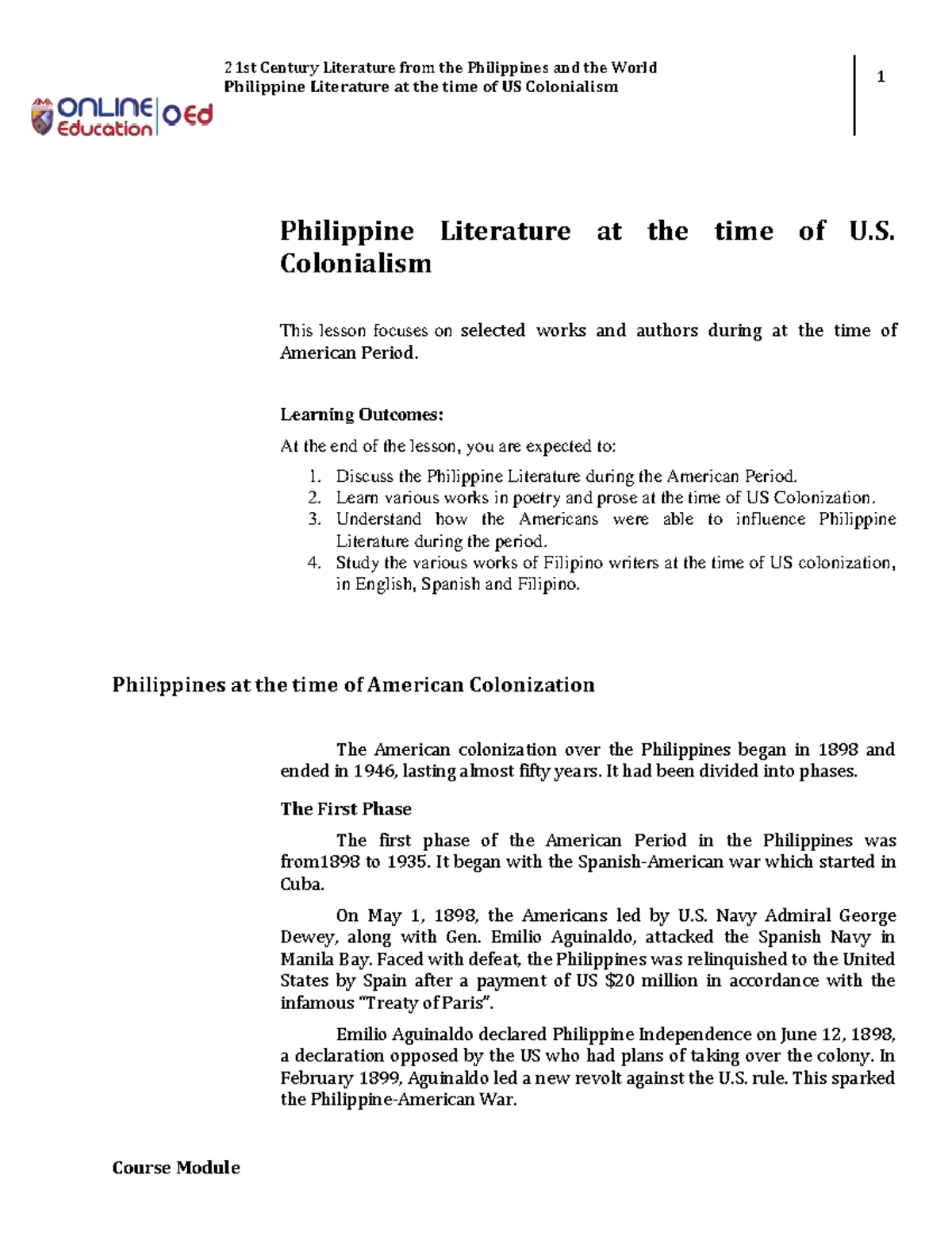 essay about american period in the philippines