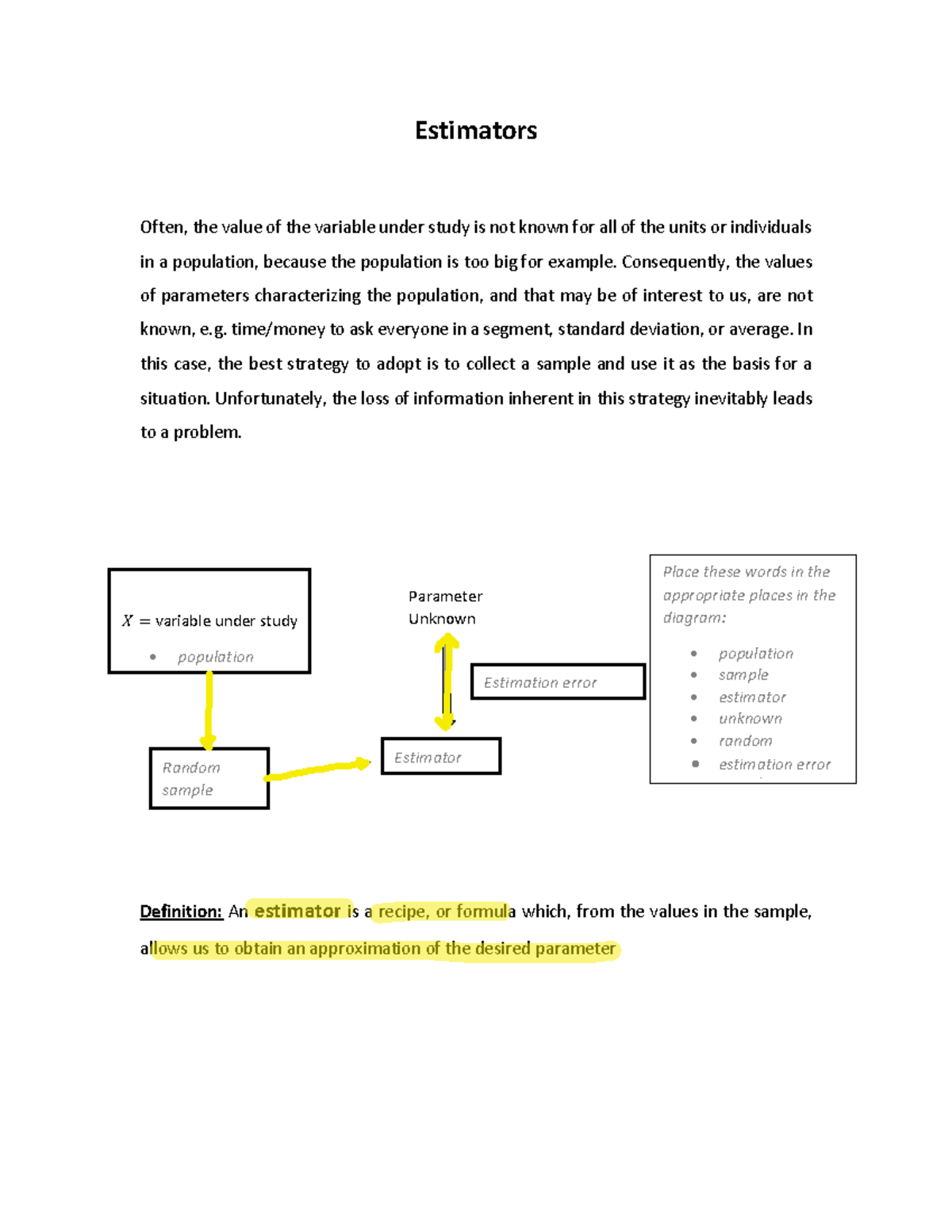 Master Doc for Notes (Lectures 1-4) - Estimators Often, the value of ...