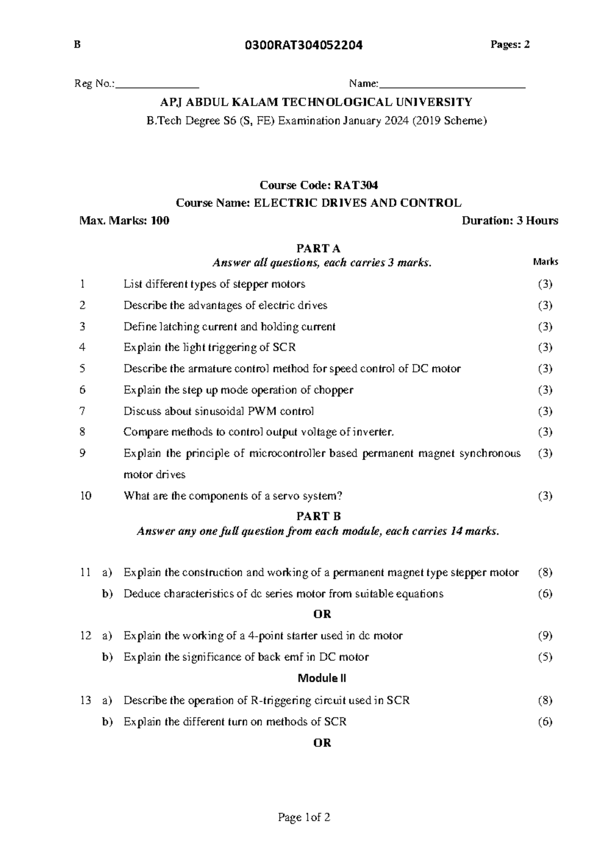 03 2024 01 June 2022 Question Paper 0300 RAT 304052204 Page 1 of 2