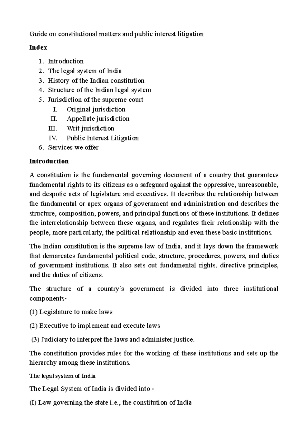 Guide on constitution matters and Public interest litigation Guide on