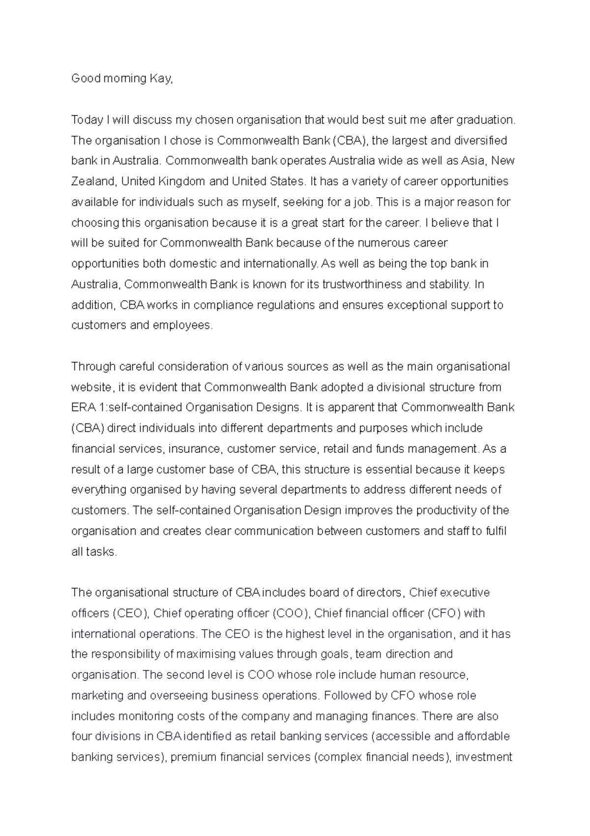 MDC transcript - Good morning Kay, Today I will discuss my chosen ...