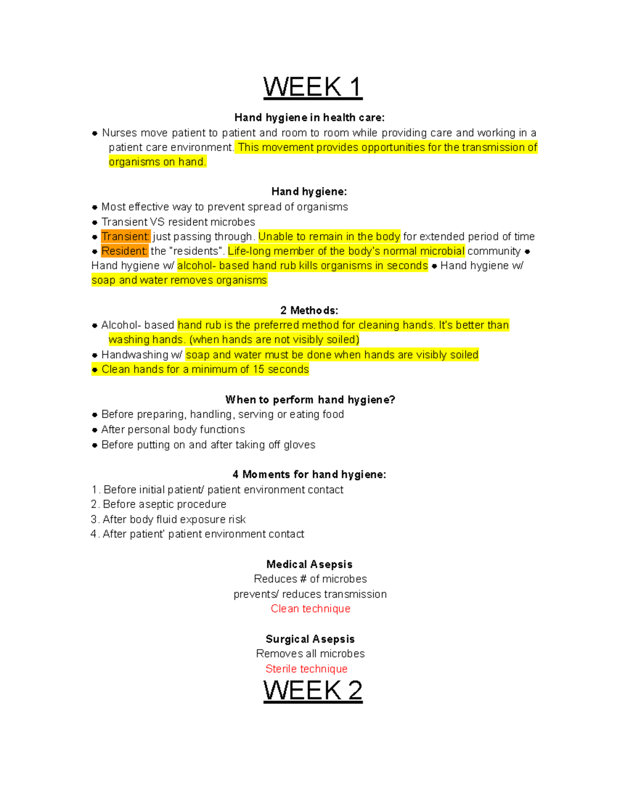 FILE 5887 - Notes for midterm - WEEK 1 Hand hygiene in health care ...