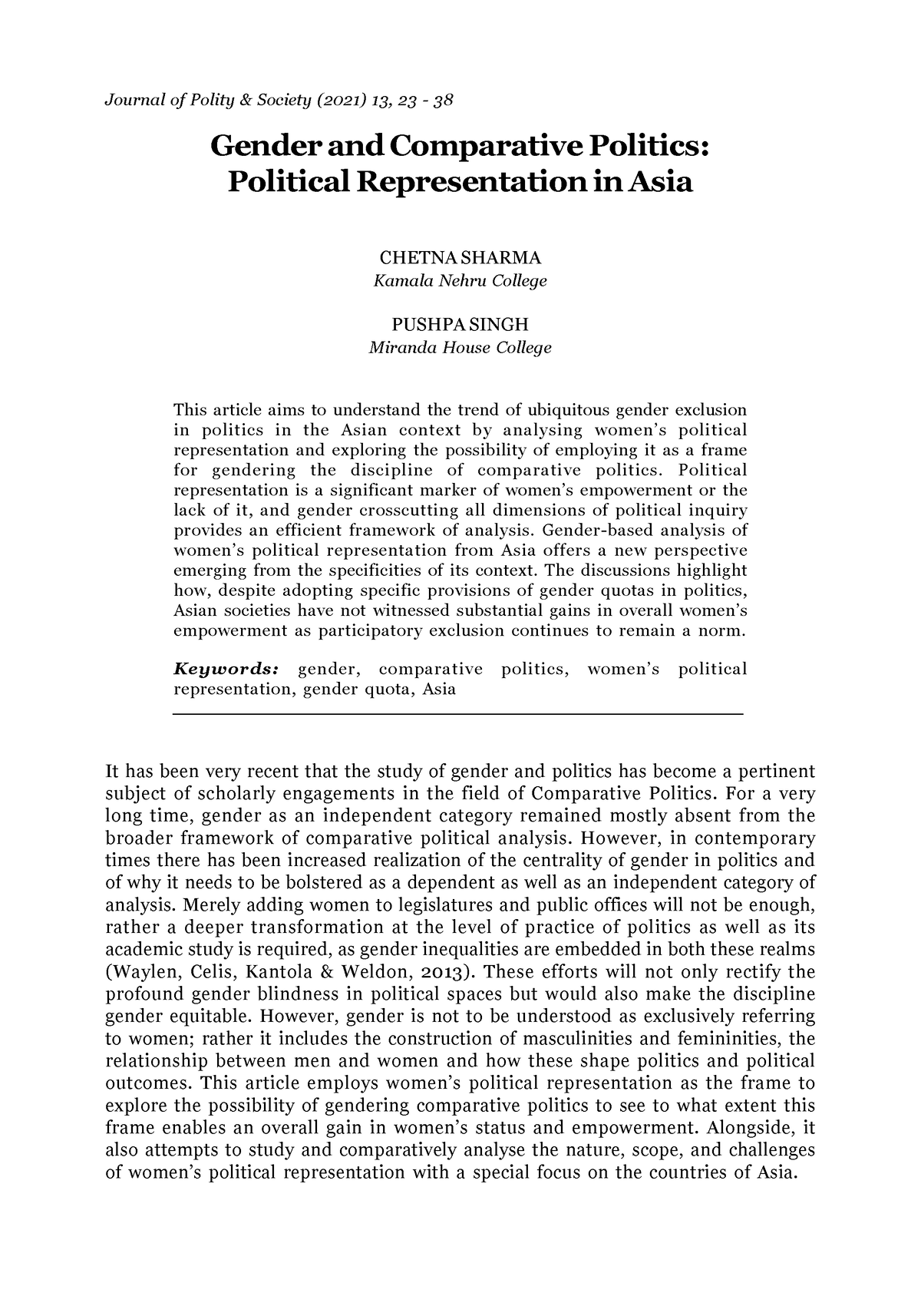 3 - Good - 23 Gender And Comparative Politics: Political Representation ...