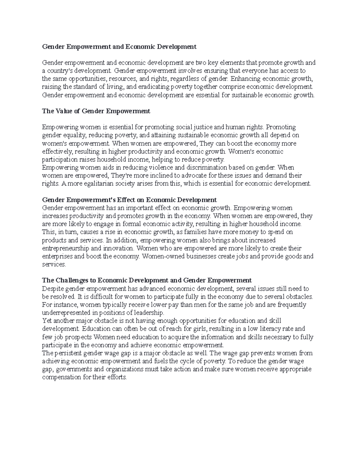 Gender Empowerment and Economic Developmen 1 - Gender Empowerment and ...