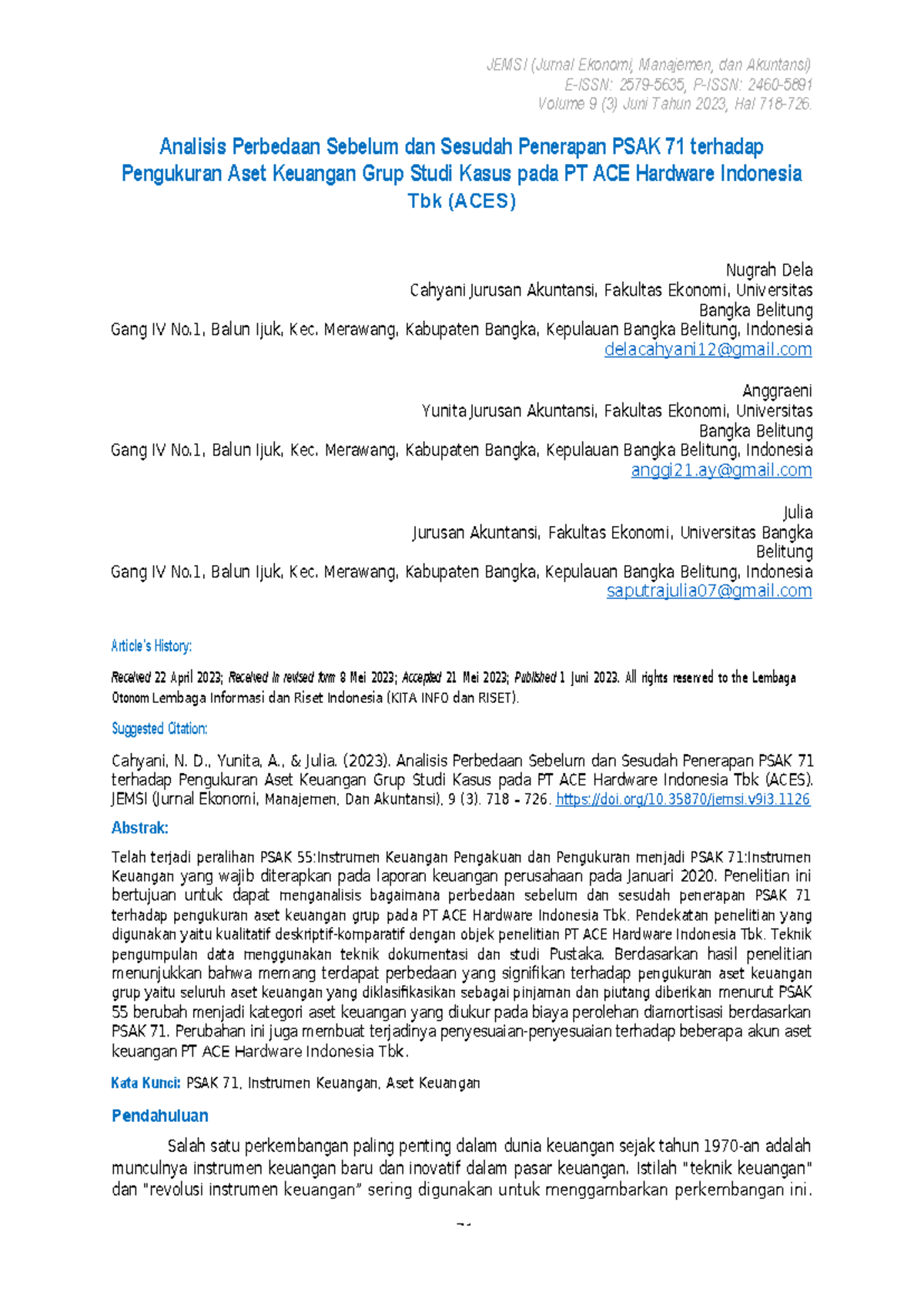 22 - Good - JEMSI (Jurnal Ekonomi, Manajemen, Dan Akuntansi) E-ISSN ...