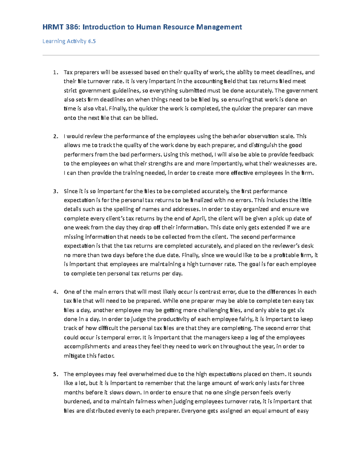 Activity 6.5: Developing a Performance Appraisal System - HRMT 386 ...