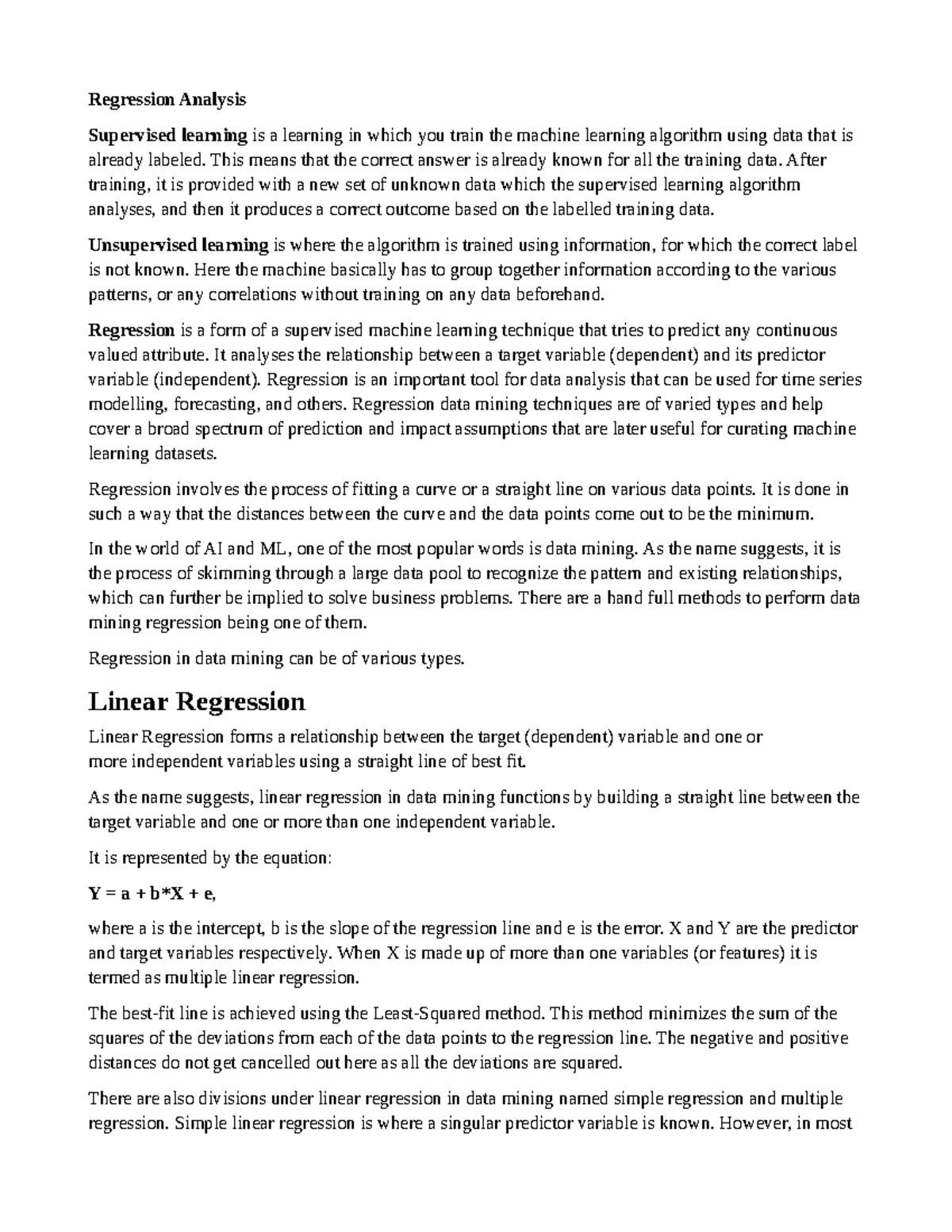 Yourdocument - Notes of data mining - Regression Analysis Supervised ...