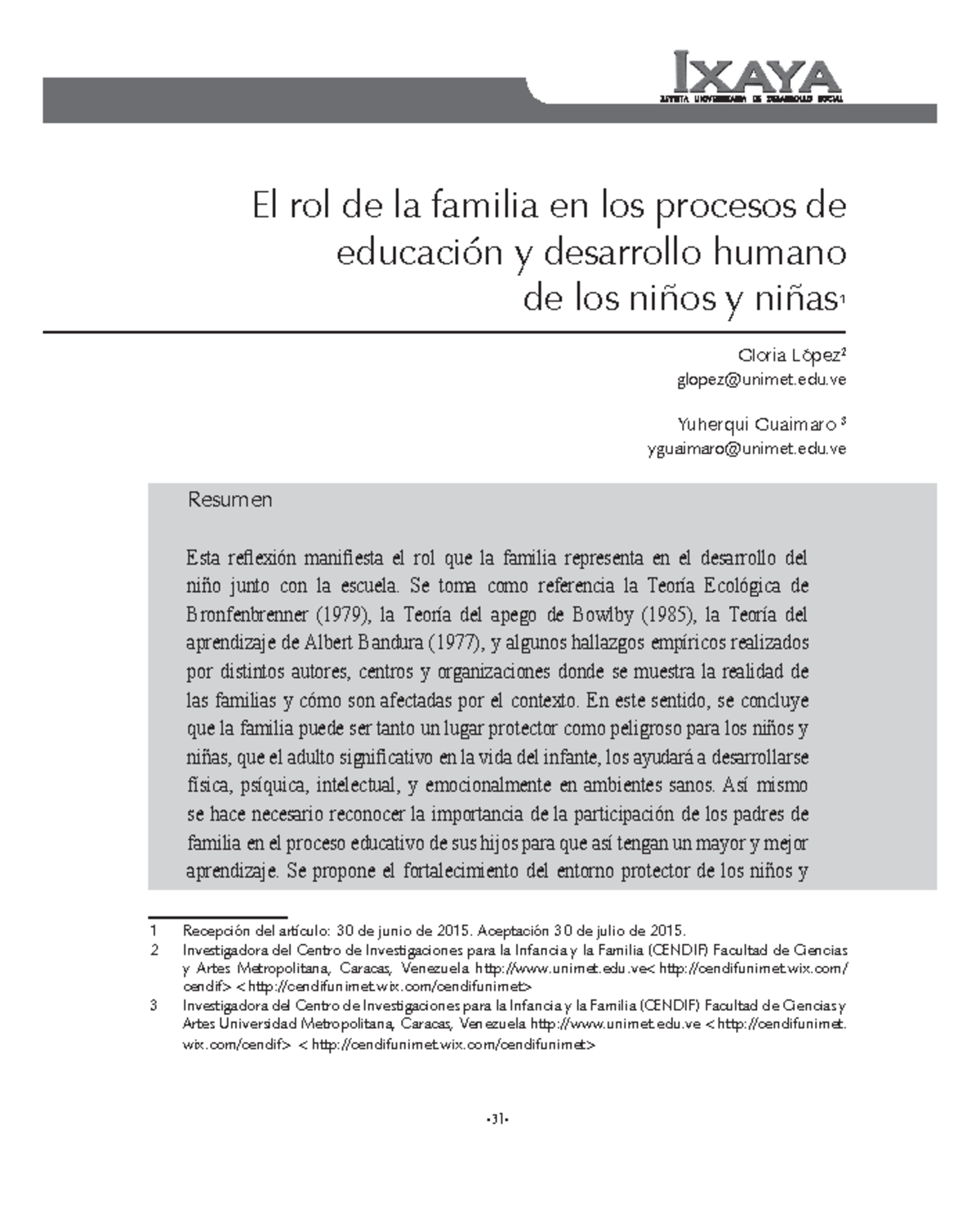 El rol de la familia en los procesos de educación y desarrollo humano ...