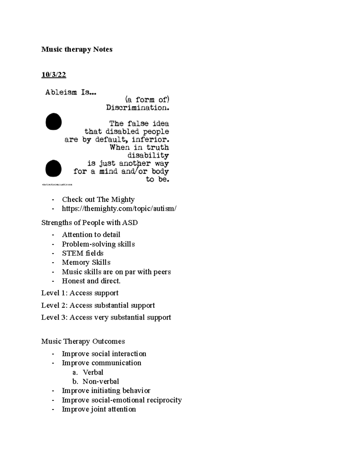 Music therapy notes 2 - Music therapy Notes 10/3/ Check out The Mighty ...