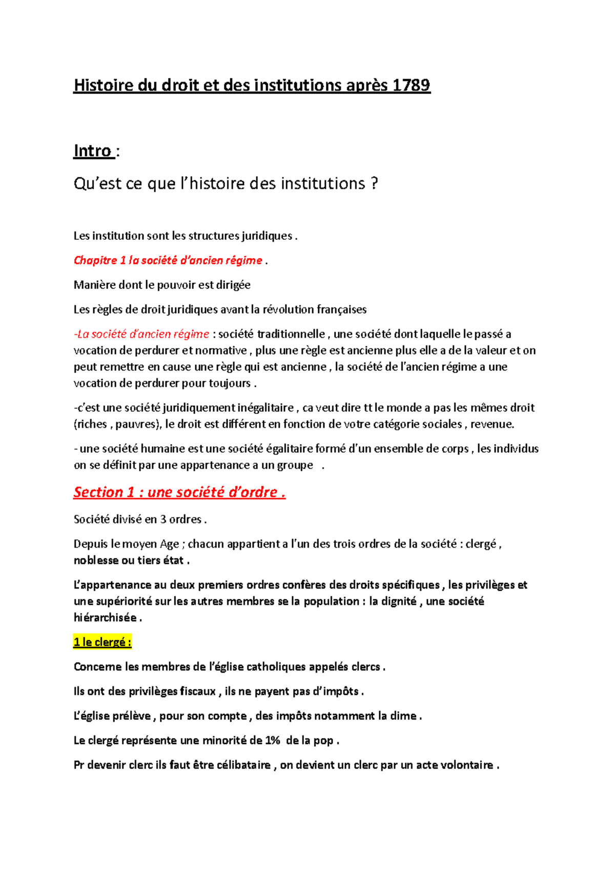 Histoire du droit et des institutions après 1789 L Droit 1 Histoire