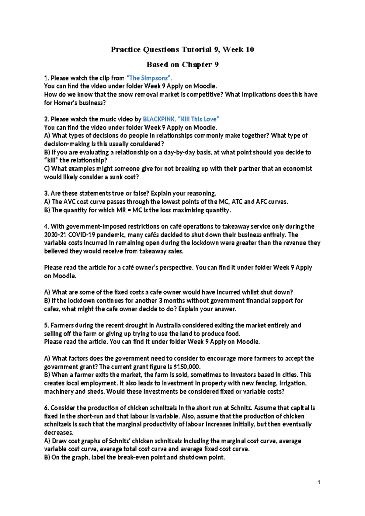 Chapter 9 Practice Question Week 10 - Practice Questions Tutorial 9 ...