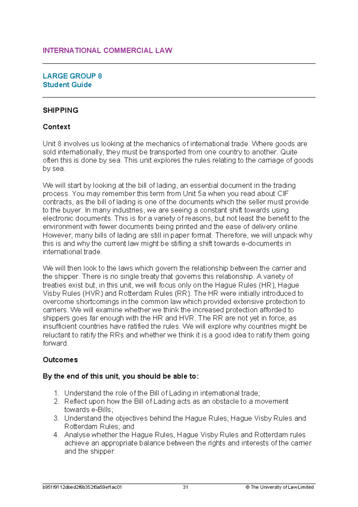 Large Group 8 - INTERNATIONAL COMMERCIAL LAW LARGE GROUP 8 Student ...