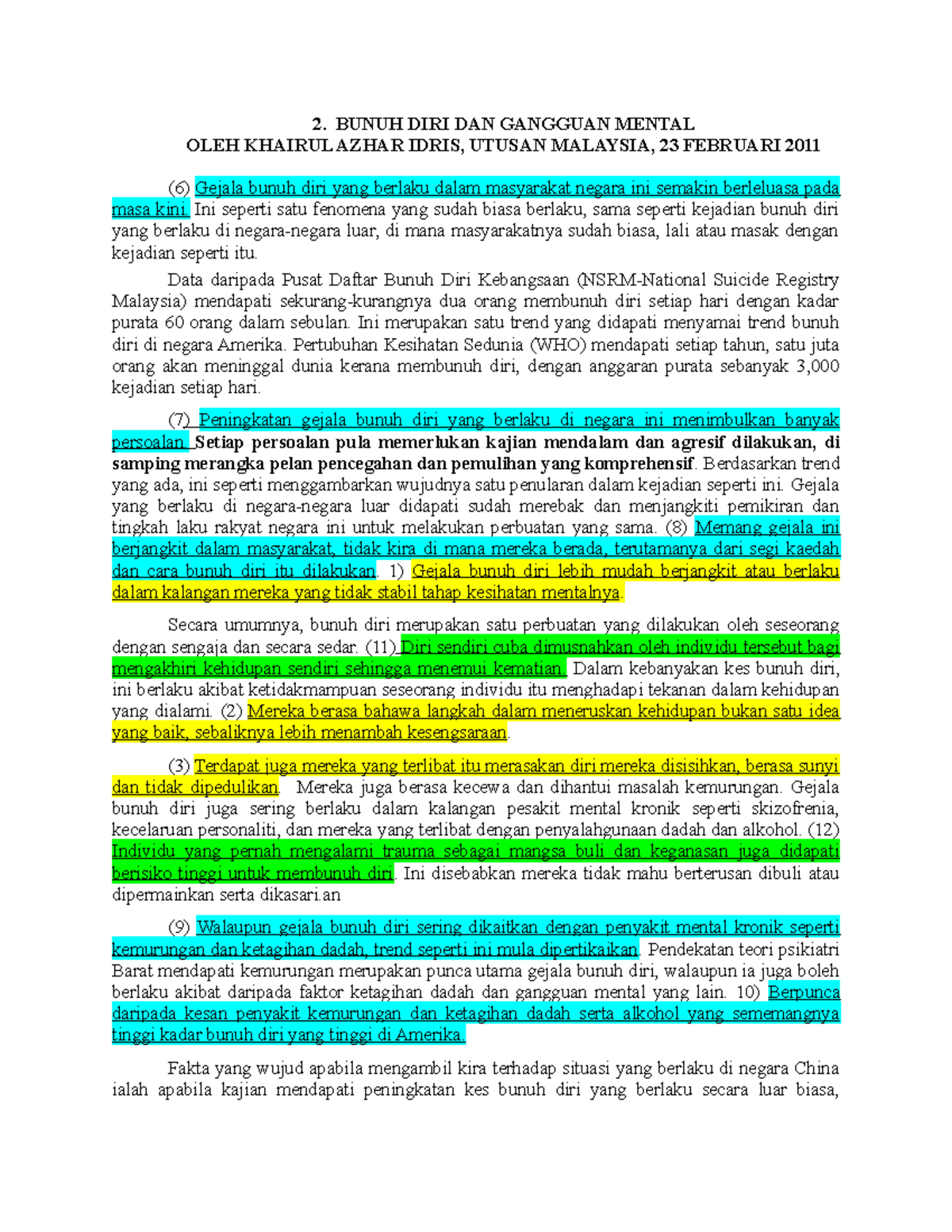 Bunuh Diri Di Malaysia