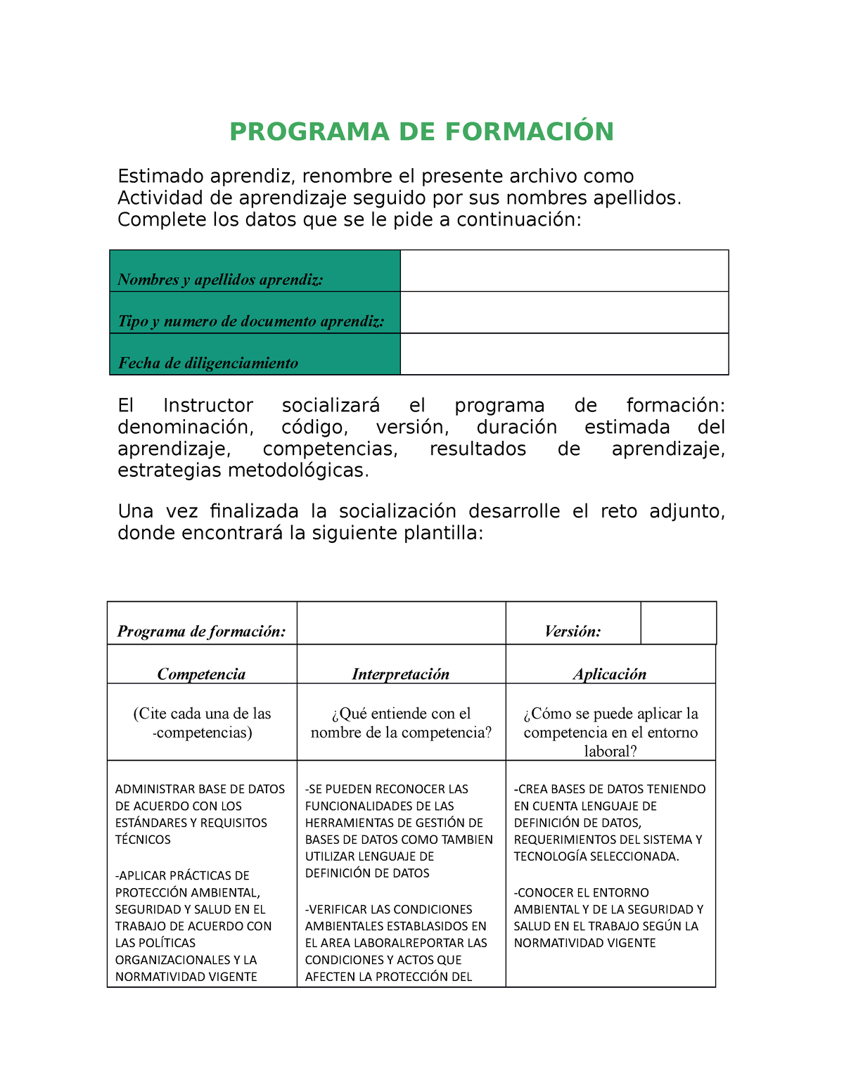 Actividad D Programa De Formacion - PROGRAMA DE FORMACIÓN Estimado ...