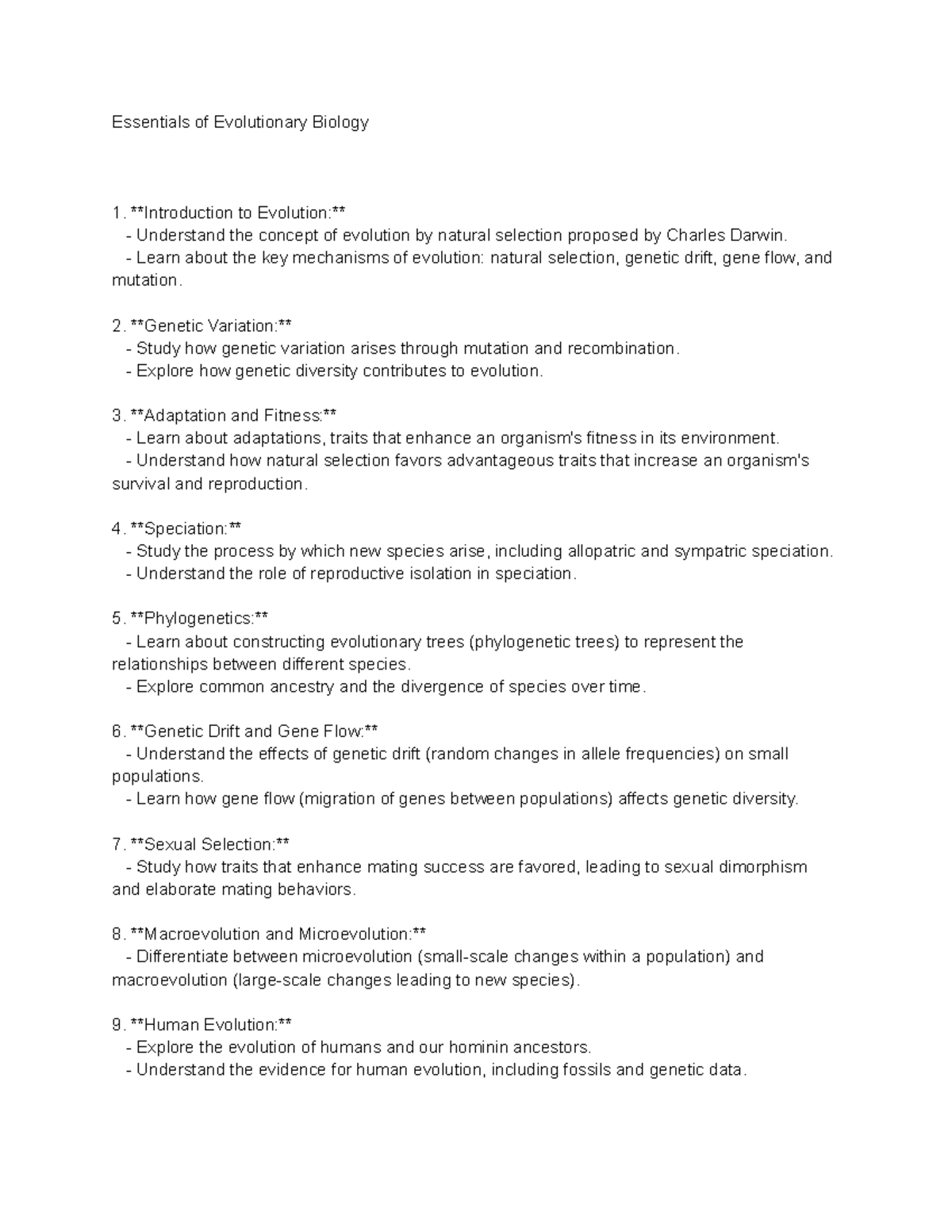 Copy of Evolutionary biology - Essentials of Evolutionary Biology ...