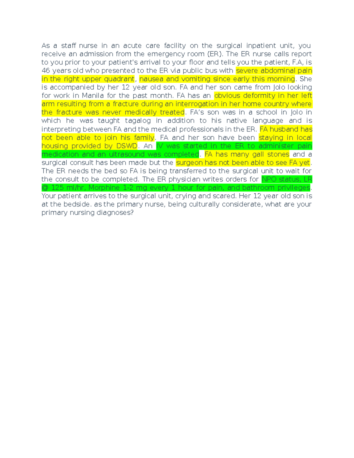 Nursing CARE PLAN Concept Mapping CASE Study - As a staff nurse in an ...