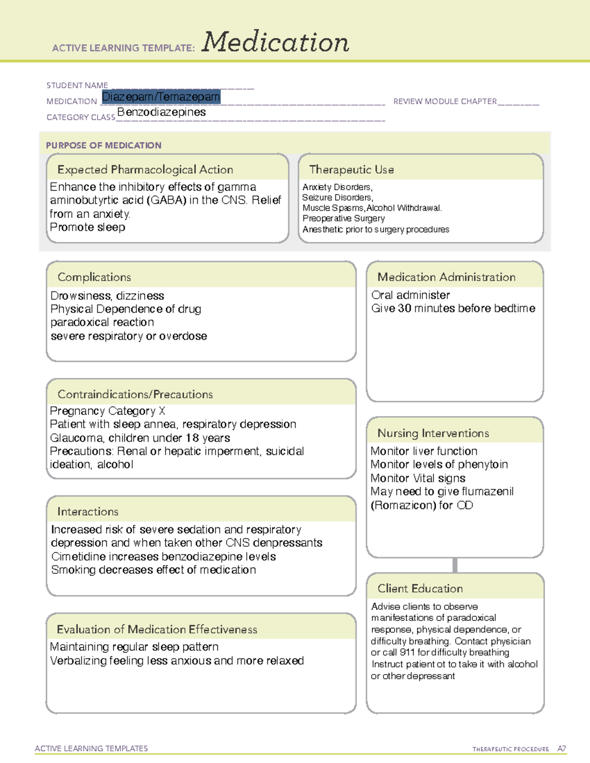 Benzodiazepines drug template ACTIVE LEARNING TEMPLATES THERAPEUTIC