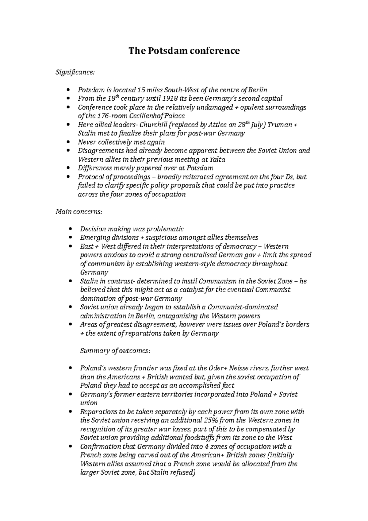 Lecture notes Germany The Potsdam conference Significance Potsdam is