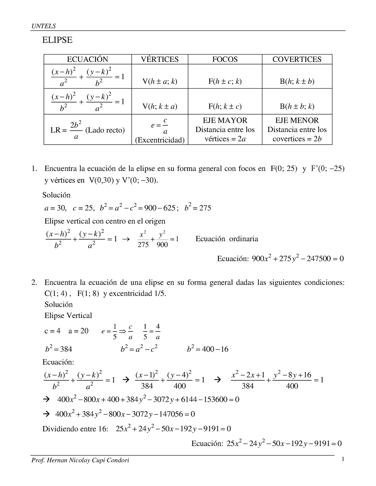 Elipse E Hiperbola Matematica 01 Unnatec Studocu