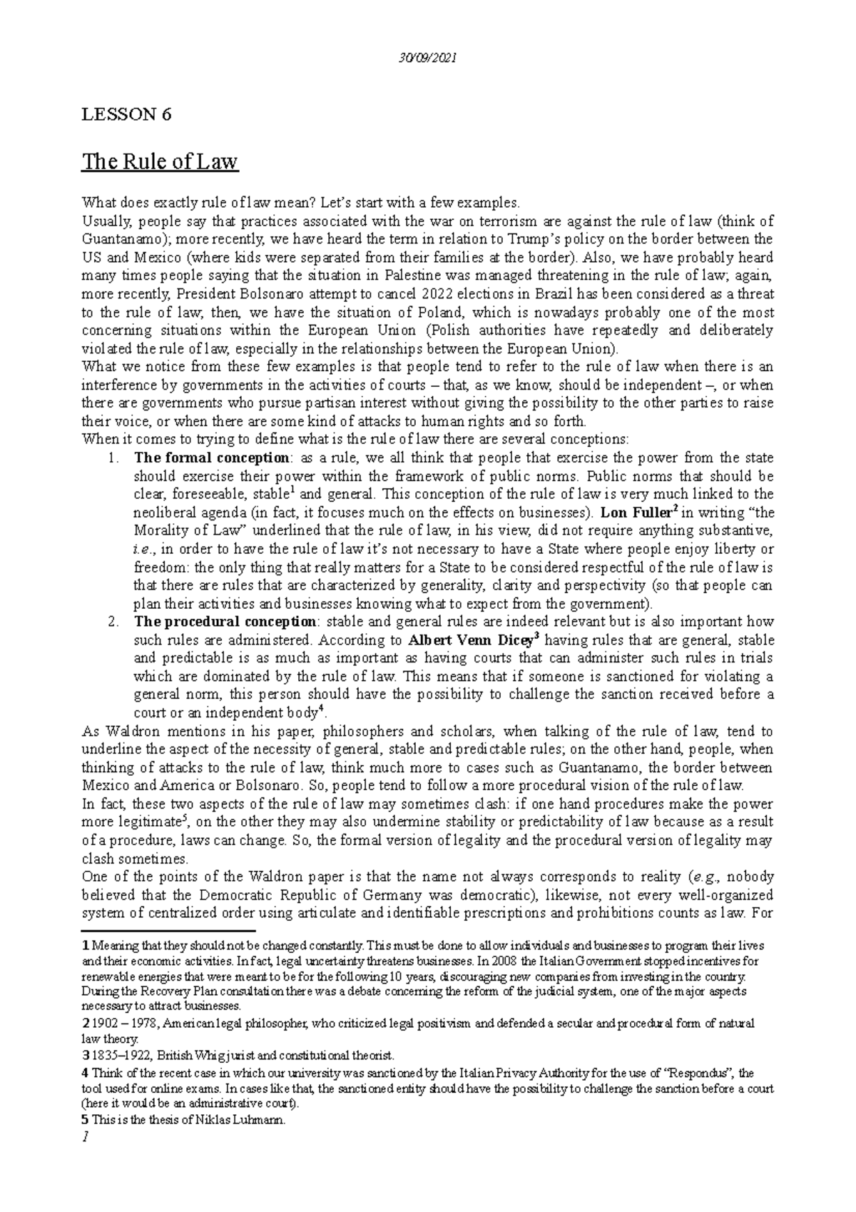 Lesson 6 - LESSON 6 The Rule of Law What does exactly rule of law mean ...