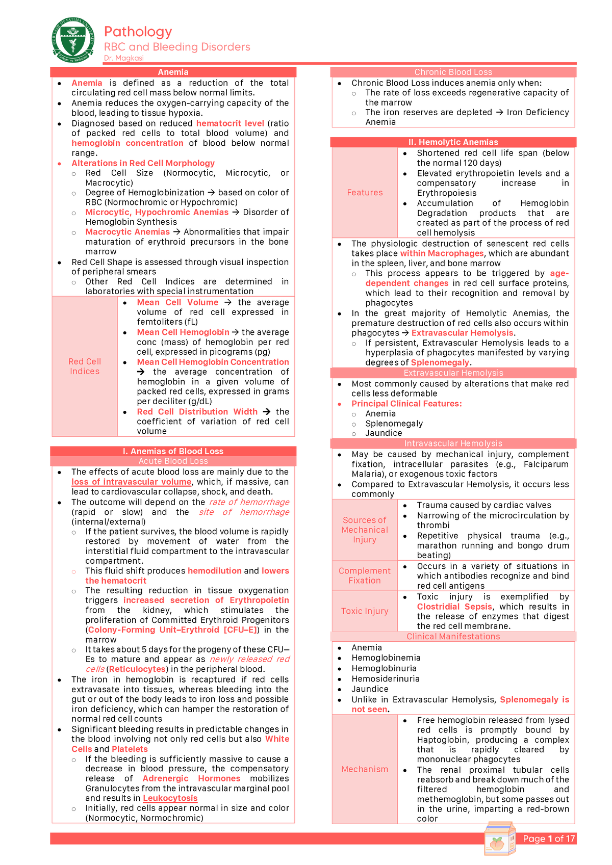 RBC and Bleeding Disorders - Anemia Anemia is defined as a reduction of ...