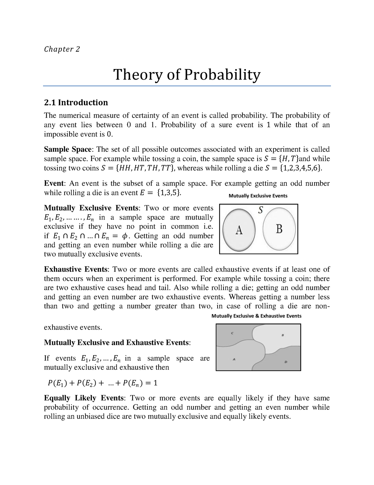 Probability-1 - MATH - Chapter 2 Theory Of Probability 2 Introduction ...