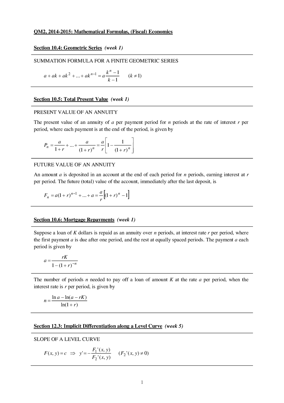 Formulas Math EC - 1 QM2, 2014-2015: Mathematical Formulas, (Fiscal ...