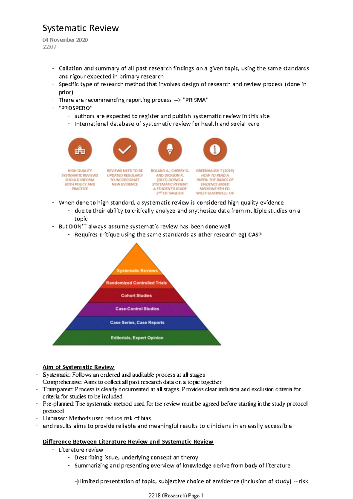 Systematic Review - Collation and summary of all past research findings ...