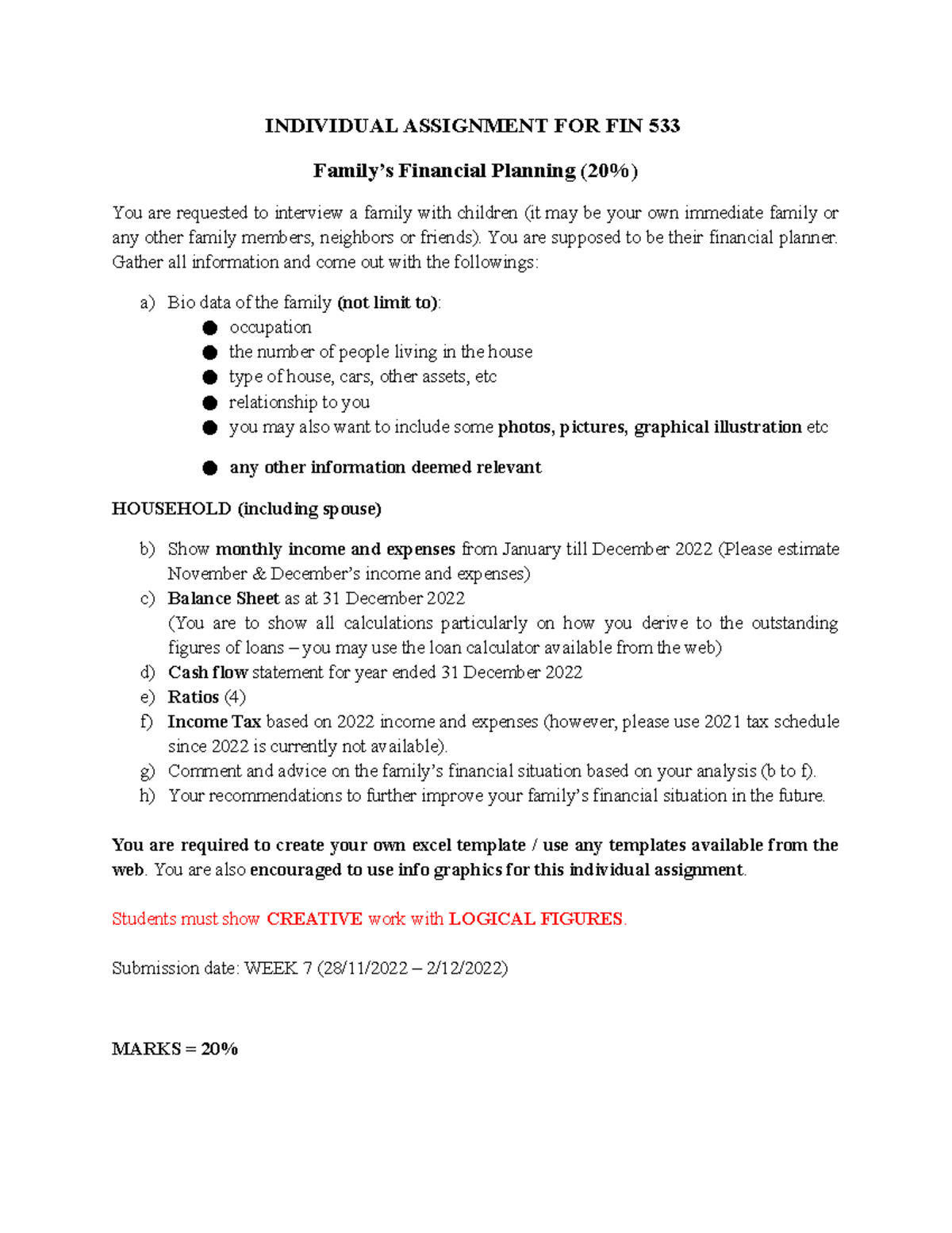 fin533 individual assignment 2022