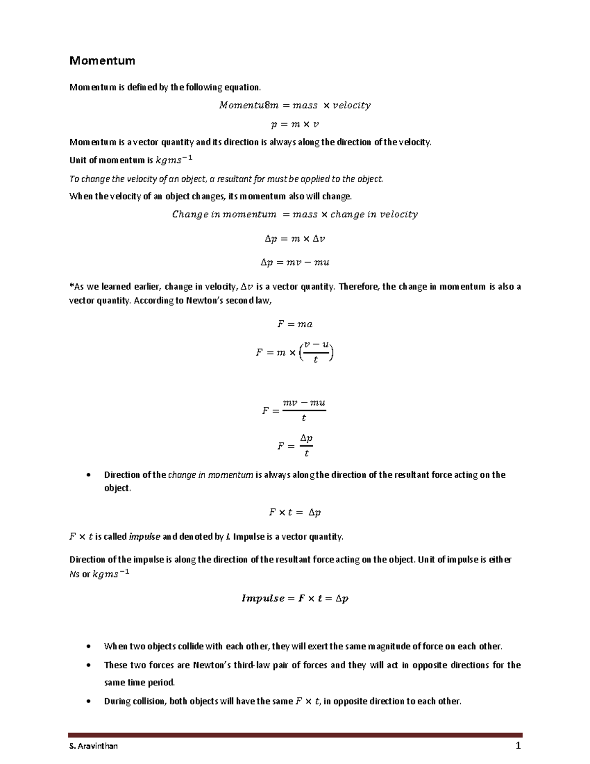 Momentum - clear alevel physics notes - Momentum Momentum is defined by ...