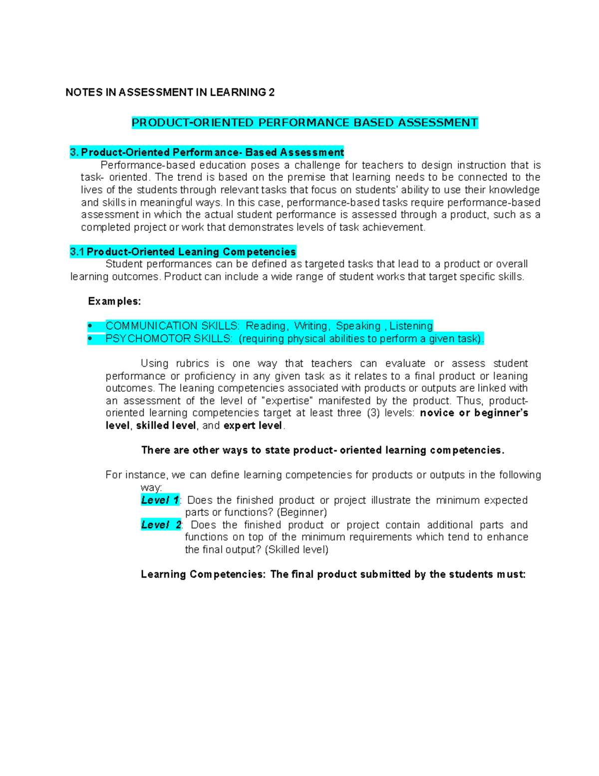 product-oriented-performance-based-assessment-notes-in-assessment-in