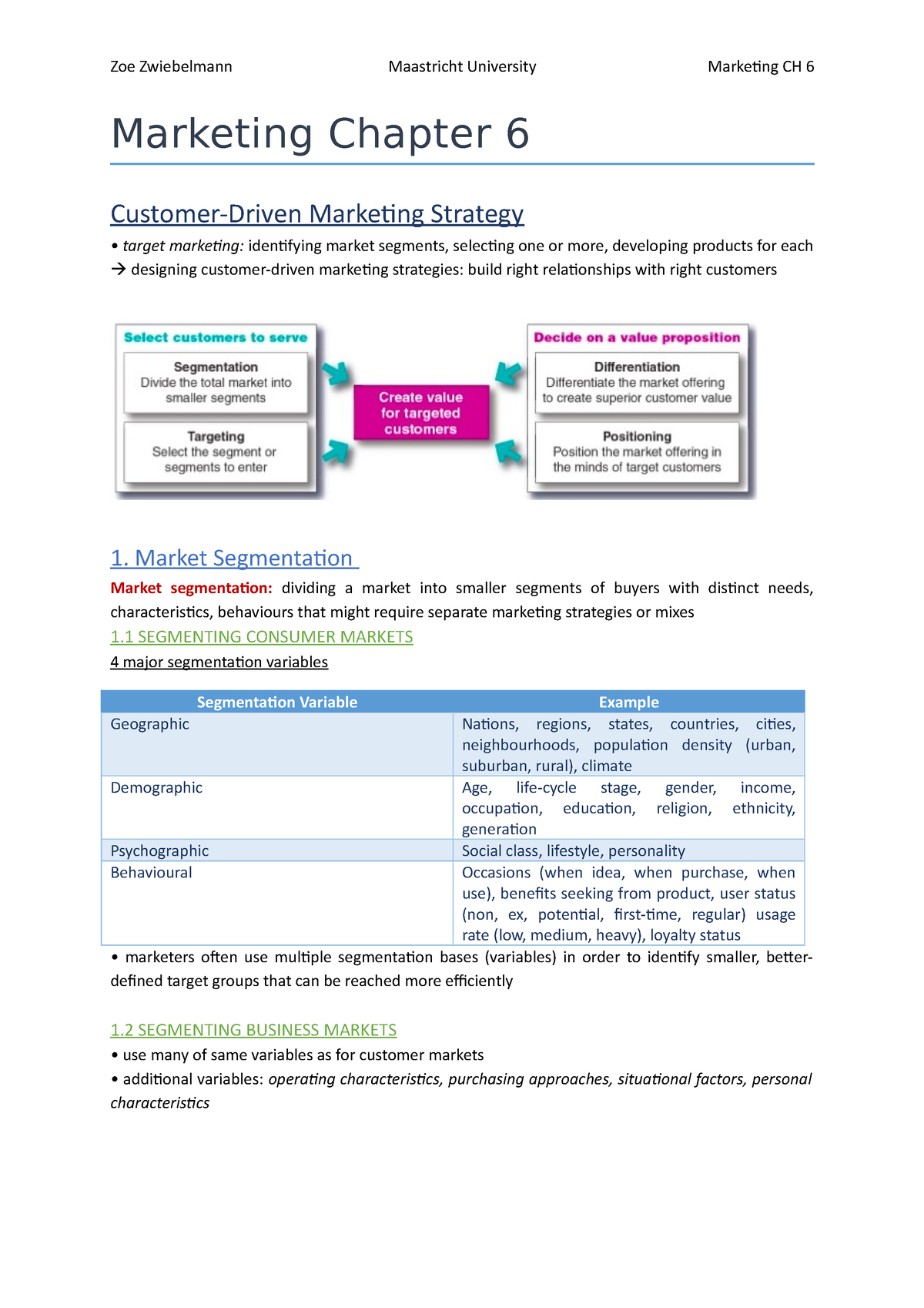 Marketing Chapter 6 - Market Segmentation Market Segmentation: Dividing ...