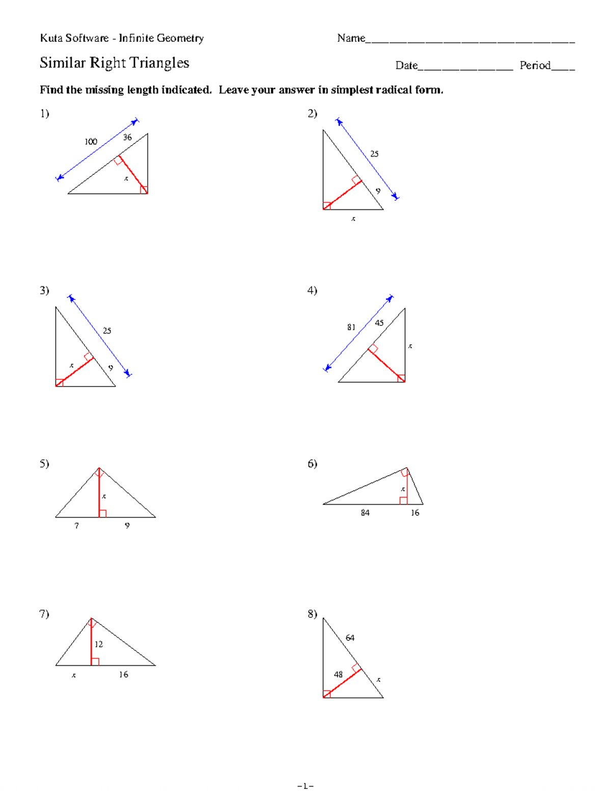 7-Similar Right Triangles - ©S C 2 t 0 w 1 n 2 x vKRuttMaq ...