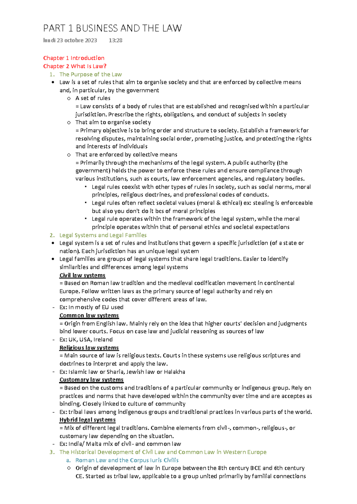 Summary business law I part1 - Chapter 1 Introduction Chapter 2 What Is ...