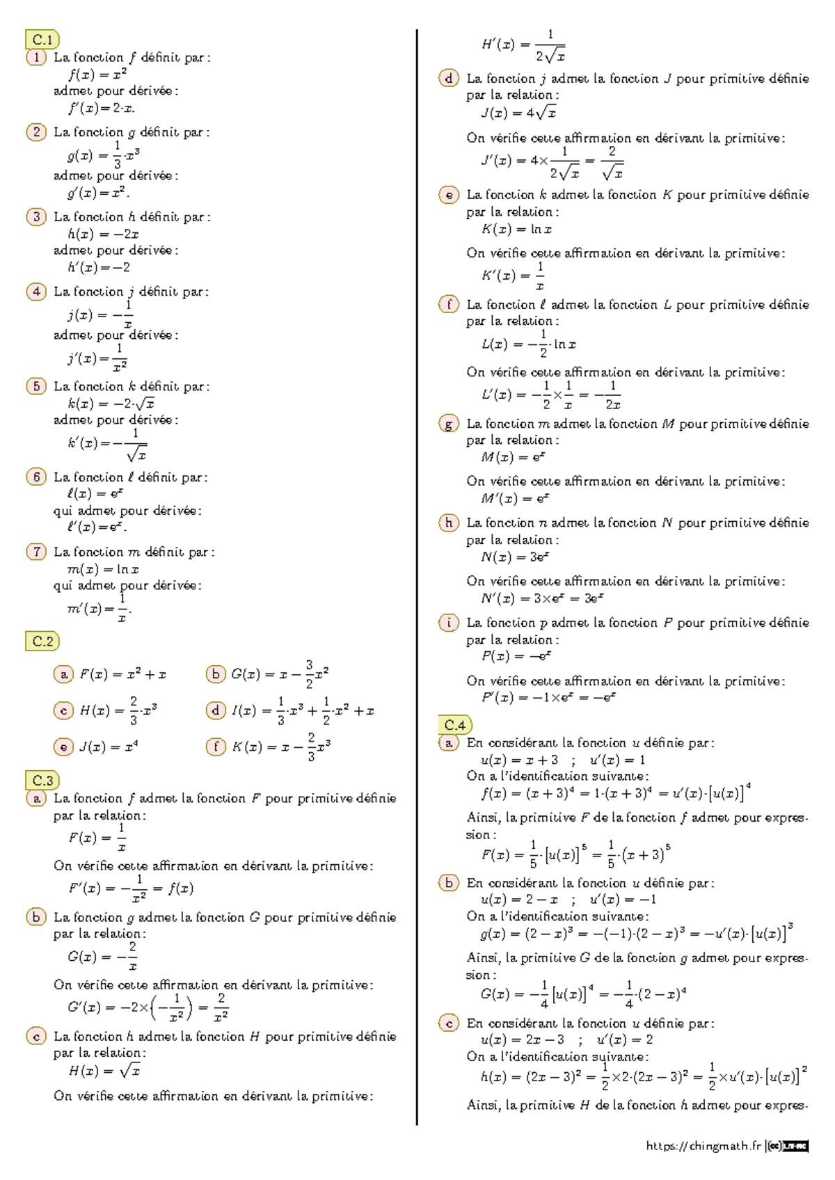 Exercices 1 recherche de primitive corrigé - C. 1 La fonction f définit ...