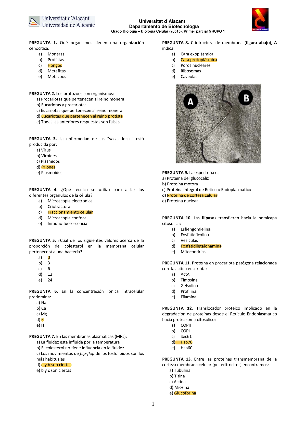 Parcial 1 (1-9) - Examen Resuelto - Departamento De Biotecnología Grado ...