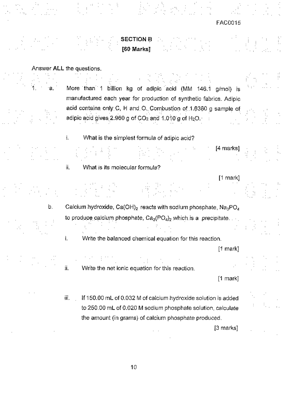 Final Exam Chem 1 - Foundation March 2015 - FAC0015 SECTION B Answer ...