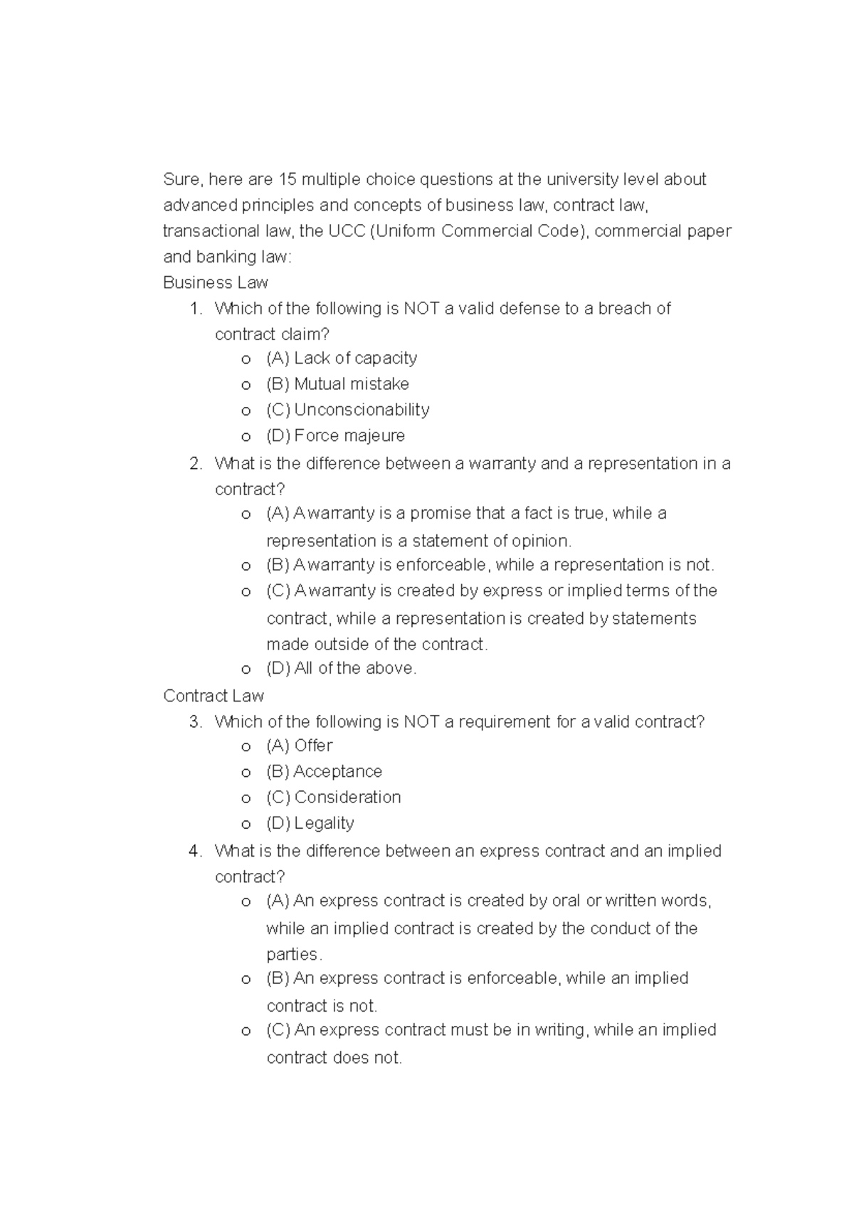 Advanced principles and concepts of business law, contract law