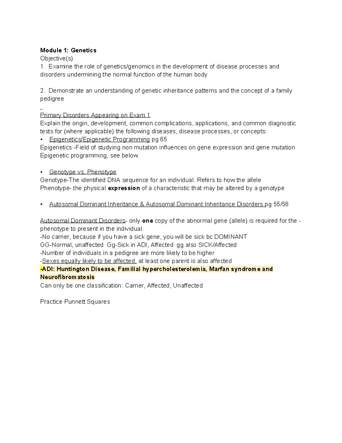 Pc 705 M1 - study guide - Module 1: Genetics Objective(s) Examine the ...