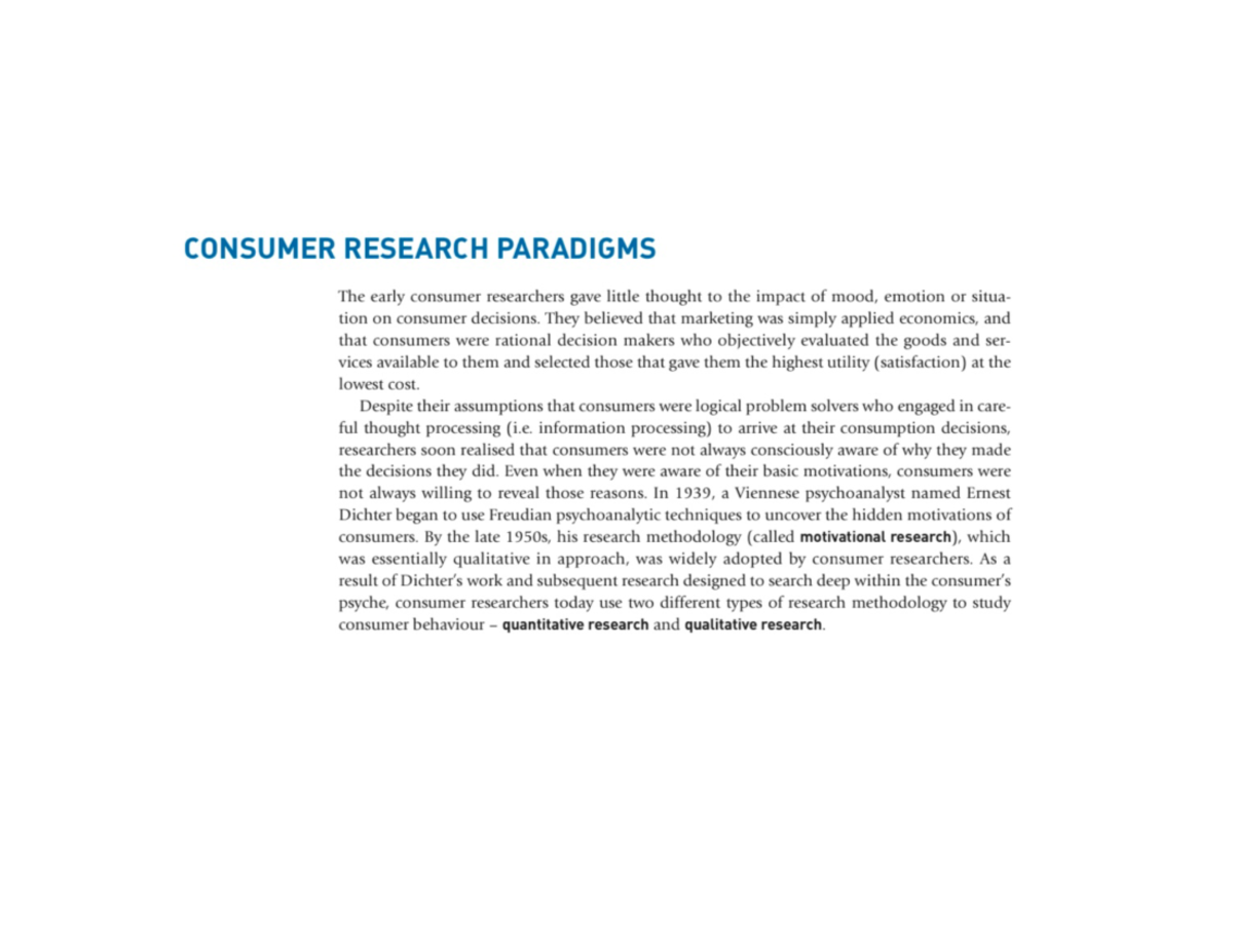 Consumer Research Paradigms - Consumer Behavior - Studocu