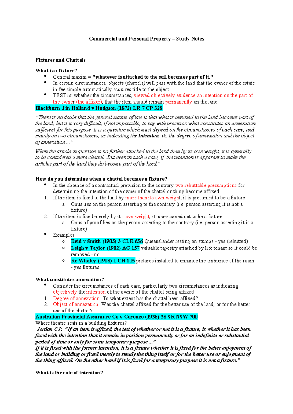 Commercial and Personal Property - Study Notes copy - Commercial and ...