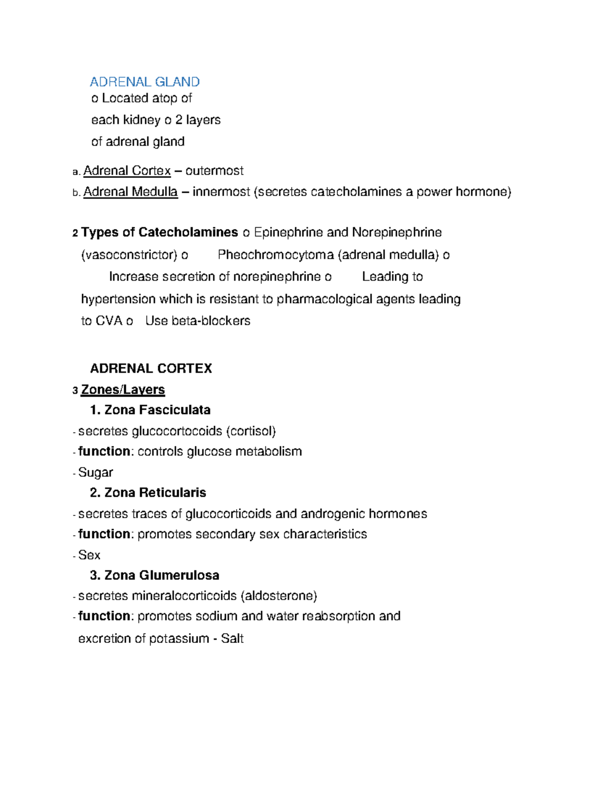 Adrenal Gland summary ADRENAL GLAND o Located atop of each kidney o