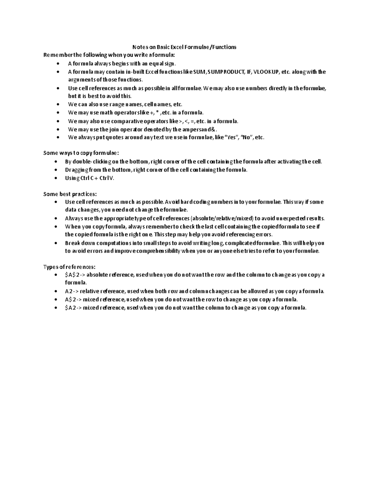 basics-of-excel-formulae-spreadsheet-modelling-notes-on-basic-excel