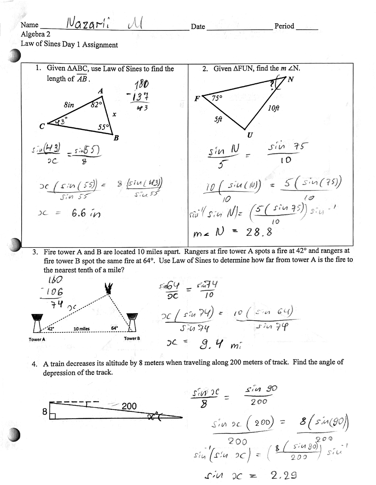 law of sines corrective assignment answers