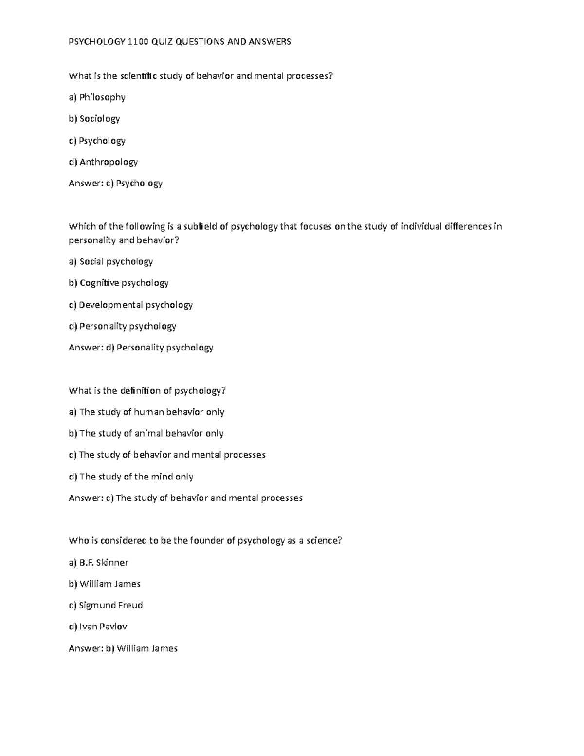 PSY Studoc 3 - psychology 1100 assignments questions - PSYCHOLOGY 1100 ...