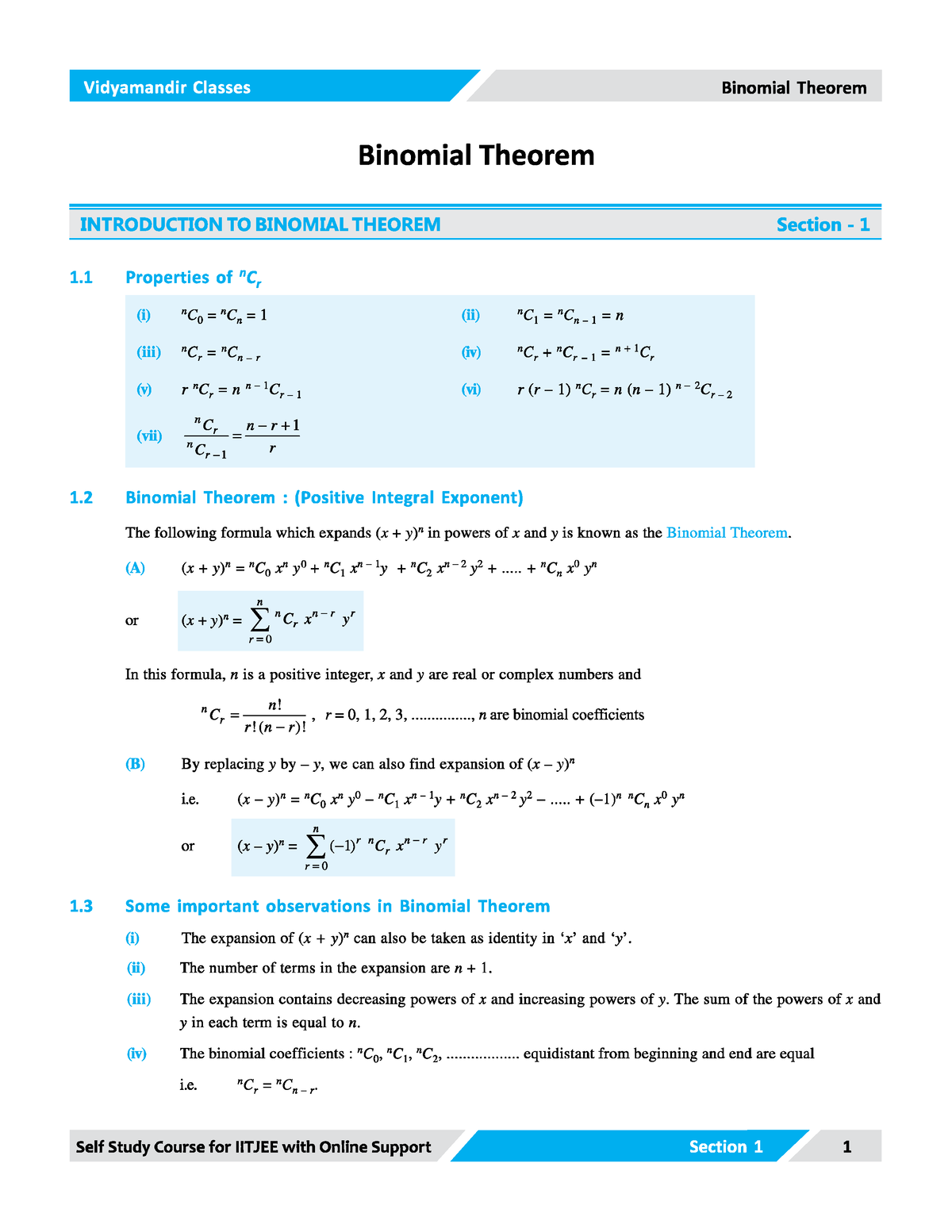 Binomial Theorem Module - Maths 1 - Studocu